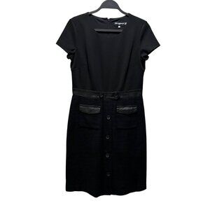 Karl Lagerfeld Paris Black Short-Sleeve Dress W/ Faux Leather Trim Size 8